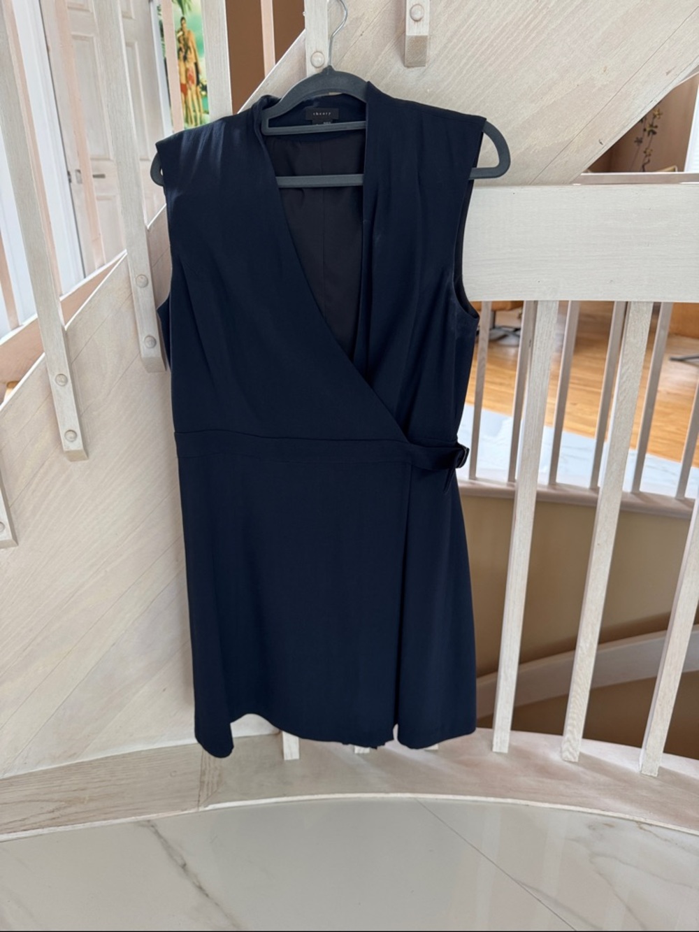 Theory Sleeveless Navy Wrap Dress 8